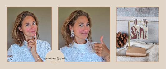 Vrouw draagt unieke statement oorbellen van Handmade Elegance by Delfine